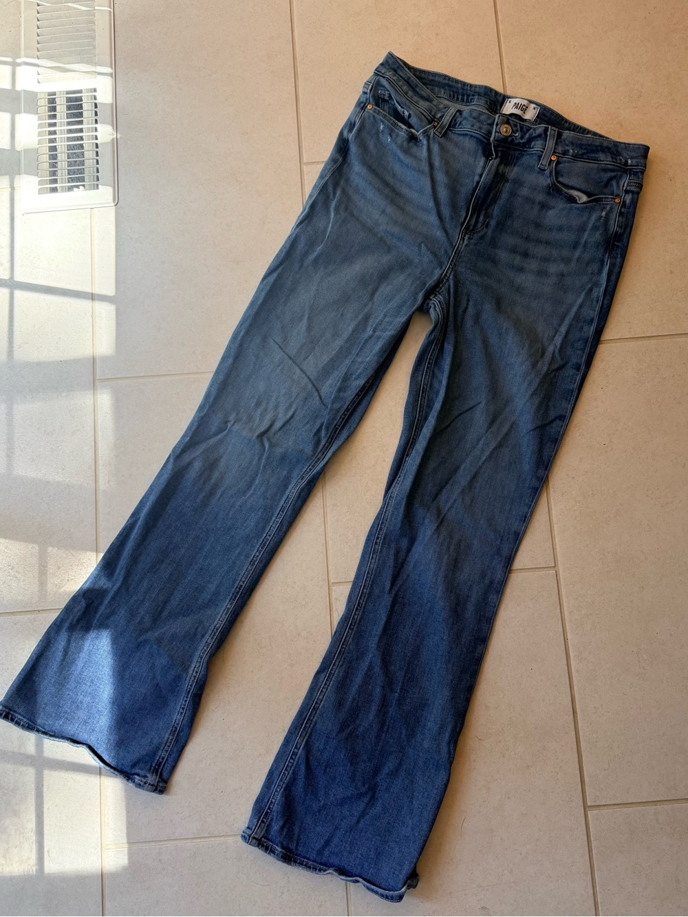 Paige High Rise Laurel Canyon 32" Bootcut Flare Jean in Rock Show Distressed